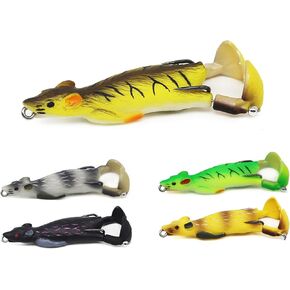 Mouse Rat Dunk Topwater Fishing Lures for bass Durable Lifelike Silicone Artificial Soft Bait, Trout Fishing Lures, Realistic Prop Swimbait Floating Bait with Weedless Hooks for Freshwater Saltwater