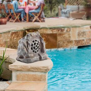 Alpine Corporation Weather-resistant Bluetooth Solar-Powered Outdoor Wireless Rock Speaker, Brown