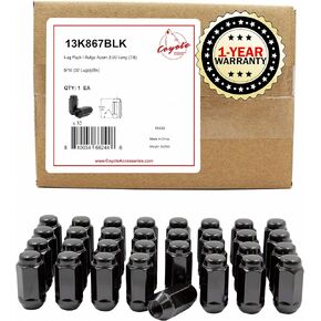Wheel Accessories Parts Set of 32 Black 9/16 Lug Nuts 2.00" Long for Trucks, 7/8 Hex Bulge Acorn Lug Nut 9/16" UNF Thread Cone Seat Wheel Lug Nuts for Trucks 32 PC Black