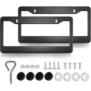 2 Pack License Plate Frames Kit, Matte Black Universal Car License Plate Holders for US Car, License Plate Bracket Cover Replacement, Rust Proof, Anti-Rattle, Withstand All Weather Condition