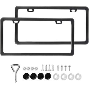 2 Pack License Plate Frames Kit, Matte Black Universal Car License Plate Holders for US Car, License Plate Bracket Cover Replacement, Rust Proof, Anti-Rattle, Withstand All Weather Condition