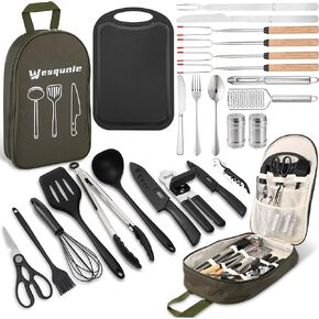 Camping Utensils Cooking Set - Camping Cookware Accessories Set, Portable Outdoor Camp Cooking Essentials Equipment Kit, Camp Kitchen Organizer Gear for Rv Picnic Grill Travel