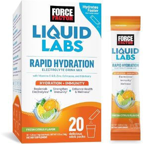 Force Factor Liquid Labs Beauty, Hydration Packet for Stronger Hair, Skin & Nails. Electrolytes powder with Hyaluronic Acid, Biotin, and Ceramides. Tropical Berry Flavor, 20 Stick Packs