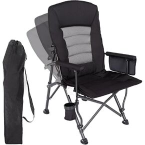 Oversized Camping Folding Chairs, Portable Camping Chairs for Adults, Outside Heavy Duty Camp Chair with Cup Holder and Storage Bag Support 350 LBS (Black)