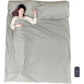100% Cotton Sleeping Bag Liner with Full Length Zipper on 3 Sides; Single/Double Adult Sleep Sack for Travel & Camping, Multifunctional Travel Sheets (Unzipped 87"x87") for Hotel, Lightweight