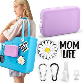 Phone Holder Compatible with Bogg Bag Accessories Inserts, Silicone Wallet for Bogg Bag Phone Holder Accessories Set for Bogg Bag Charms with Keychains Carabiners Charms Purple