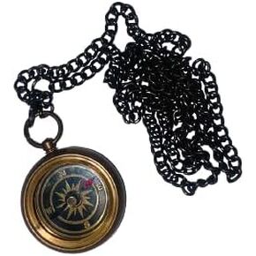 Antique Locket Brass Compass with Chain Handmade Navigation Compass for Hiking Camping and Nautical Gift, AN-AU-01