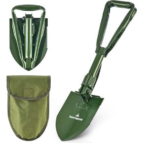 18.1" Military Style Foldable E-Tool, Small Compact Lightweight Survival Shovel, Entrenching Tool for Off Road, Folding Spade Collapsible Shovel for Camping, Hiking, Digging, Gardening, Green