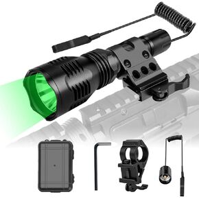 WINDFIRE Green Light Flashlights LED Tactical Hunting Predator Light Night Hunting Hog Coyote Fox Varmint Single Mode Green Flashlight Kit with Picatinny Rail Mount, Remote Pressure Switch