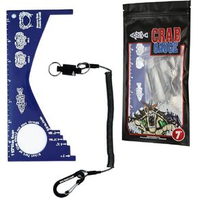 Crab Gauge - Blue & Silver Crab Ruler, Measuring Tool for Dungeness Crab, Rock Crab and Blue Crab with Strong Magnetic Clip Holder and Retractable Coiled Lanyard Carabiner