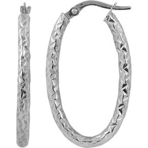 10k Yellow or White Gold Diamond-cut Oval Hoop Earrings