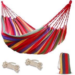 Ultra-Light Travel Camping Hammock with Tree Straps for Hanging - Durable Folding Hammock Up to 450lbs, Portable Hammock Camping for Indoor and Outdoor - Single/Red