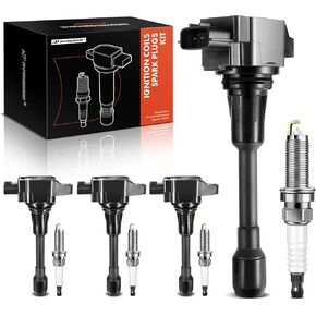 A-Premium Set of 4 Ignition Coil Pack and Iridium Spark Plugs Compatible with Nissan Altima Rogue Pathfinder Sentra Versa X-Trail Cube & Infiniti QX60 Q70 FX50 M56， 1.6L 1.8L 2.5L