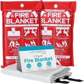 BIRDROCK HOME Fire Blanket for Home and Kitchen | Emergency Supplies for Small Fires | CE Safety Standard Approved | Fiberglass Fire Suppression, Mess-Free | Ideal for Camping Vehicle Kits | 4 Pack