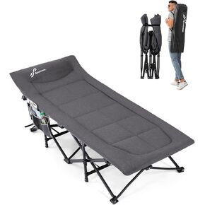 Sportneer Camping Cots for Adults, Sleeping Cot with Cushion Max Load 450 LBS Heavy Duty Folding Camping Sleeping Cot with Padded for Camping Tent Office Sleep Over (Grey, 79" Lx31 Wx20 H)