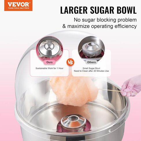 VEVOR Cotton Candy Machine Commercial, 1000W Electric Floss Maker with Stainless Steel Bowl, Sugar Scoop, Storage Drawer, Perfect for Home, Carnival, Kids Birthday, Family Party, Blue in Saudi Arabia