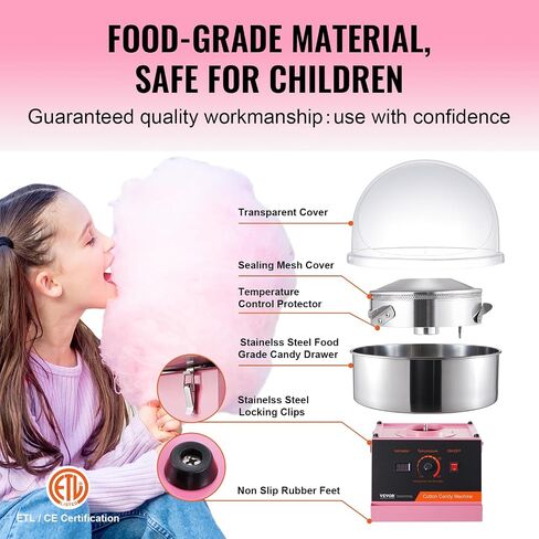 VEVOR Cotton Candy Machine Commercial, 1000W Electric Floss Maker with Stainless Steel Bowl, Sugar Scoop, Storage Drawer, Perfect for Home, Carnival, Kids Birthday, Family Party, Blue in Saudi Arabia