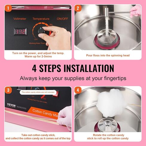 VEVOR Cotton Candy Machine Commercial, 1000W Electric Floss Maker with Stainless Steel Bowl, Sugar Scoop, Storage Drawer, Perfect for Home, Carnival, Kids Birthday, Family Party, Blue in Saudi Arabia