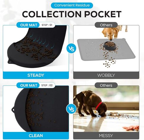 Dog Food Mat - 29" x 16.6" Pet Feeding Mat with Residue Collection Pocket - Large Silicone Dog Mat for Food and Water - Waterproof Dog and Cat Bowl Mat, High Edges to Prevent Spills, Light Pink in Saudi Arabia