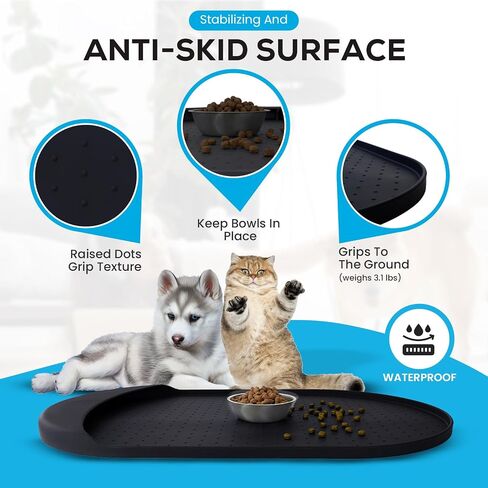 Dog Food Mat - 29" x 16.6" Pet Feeding Mat with Residue Collection Pocket - Large Silicone Dog Mat for Food and Water - Waterproof Dog and Cat Bowl Mat, High Edges to Prevent Spills, Light Pink in Saudi Arabia