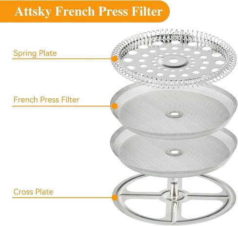 8 Pieces French Press Replacement Parts Stainless Steel Set, 6 Pieces 4in Universal French Press Screen, Containing Spiral Disk and Cross Disk for 34oz/3.75 Inch Wide French Press Coffee Press in Saudi Arabia