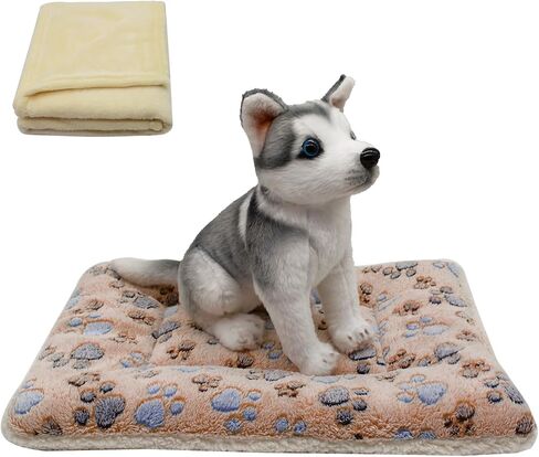 Cat Dog Bed Mat & Blanket, Reversible Pets Crate Pad Bed Mat and Ultra Soft Warm Fleece Calming Blanket for Small Puppy Kitty, Washable in Saudi Arabia