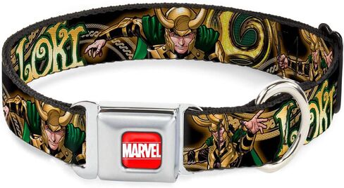 Buckle-Down Seatbelt Buckle Dog Collar - LOKI Poses Black/Gold/Green - 1" Wide - Fits 15-26" Neck - Large in Saudi Arabia