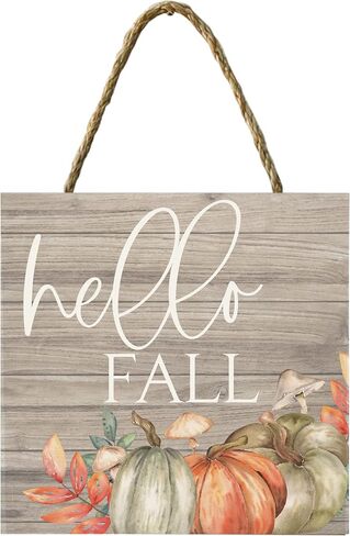 Yippee Daisy Pumpkin Hanging Sign - Home Decorative Rustic Wooden Sign, Thanksgiving, Fall, Autumn Decor to Hang in Front Door, Kitchen Wall, Outdoor, Porch, Farmhouse, Garden - 7" x 7", Hello Fall in Kuwait
