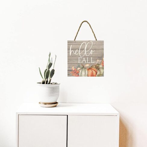 Yippee Daisy Pumpkin Hanging Sign - Home Decorative Rustic Wooden Sign, Thanksgiving, Fall, Autumn Decor to Hang in Front Door, Kitchen Wall, Outdoor, Porch, Farmhouse, Garden - 7" x 7", Hello Fall in Kuwait