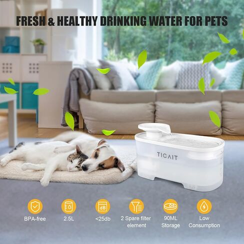Cat Water Fountain Filter, 8 Pack Filters & Pre-Filter Sponges for 84oz/2.5L Automatic pet Water Dispenser, Water Bowl with Ultra-Quiet Smart Pump for Cats Dogs in Saudi Arabia