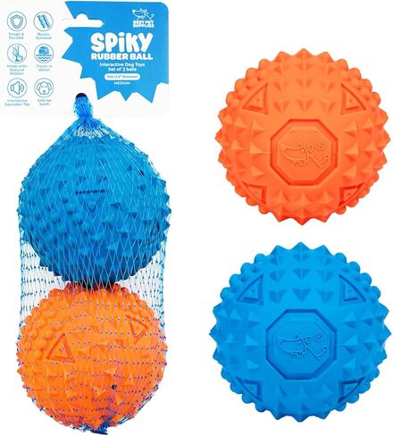 Best Pet Supplies Squeaky Rubber Dog Ball Toy, Ideal Dog Toys for Chewers, Small, Medium & Large Dogs, and Fetch Lovers Pack of 2 (Blue, Orange), Medium 2.5" in Saudi Arabia