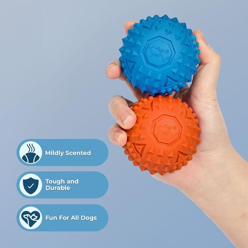 Best Pet Supplies Squeaky Rubber Dog Ball Toy, Ideal Dog Toys for Chewers, Small, Medium & Large Dogs, and Fetch Lovers Pack of 2 (Blue, Orange), Medium 2.5" in Saudi Arabia