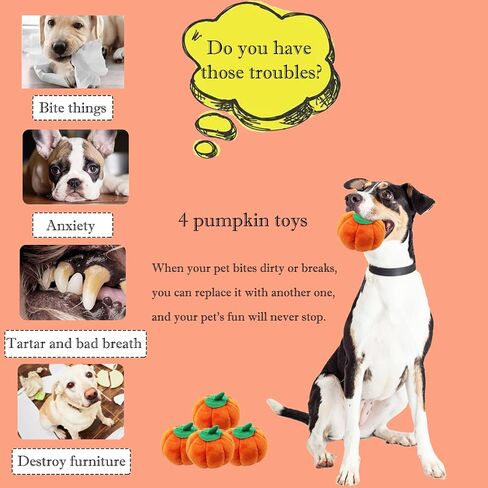 BAMY 4 Pcs Pumpkin Dog Chew Toys Pet Squeaky Toy Halloween Plush Cat Playing Toys Teeth Grinding Pet Training Toy for Dog Cat Relief Decompression (Pumpkin) in Saudi Arabia