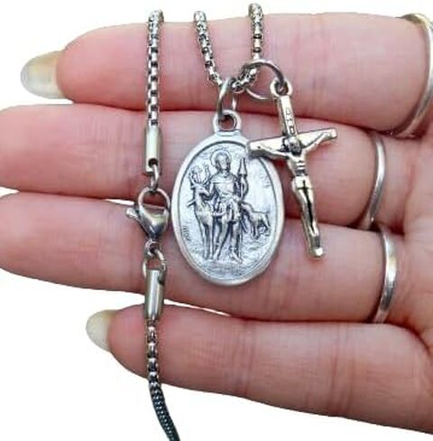 Saint HUBERT, Boys Confirmation Gift, Catholic Boys Necklace, Confirmation Saint, St Hubert, 24" Stainless Steel Box Chain in Saudi Arabia