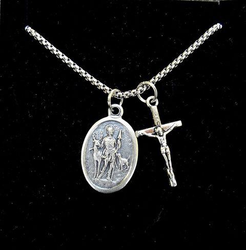 Saint HUBERT, Boys Confirmation Gift, Catholic Boys Necklace, Confirmation Saint, St Hubert, 24" Stainless Steel Box Chain in Saudi Arabia