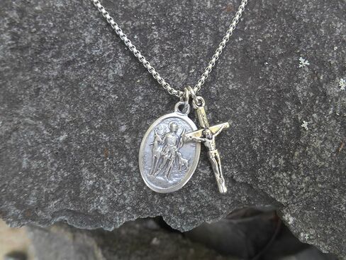 Saint HUBERT, Boys Confirmation Gift, Catholic Boys Necklace, Confirmation Saint, St Hubert, 24" Stainless Steel Box Chain in Saudi Arabia