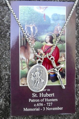 Saint HUBERT, Boys Confirmation Gift, Catholic Boys Necklace, Confirmation Saint, St Hubert, 24" Stainless Steel Box Chain in Saudi Arabia