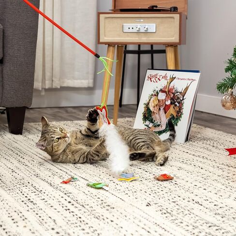 مجموعة ألعاب دوجي بارتون دعابة وشعر للقطط مكونة من 5 قطع، باللون الأحمر in Kuwait