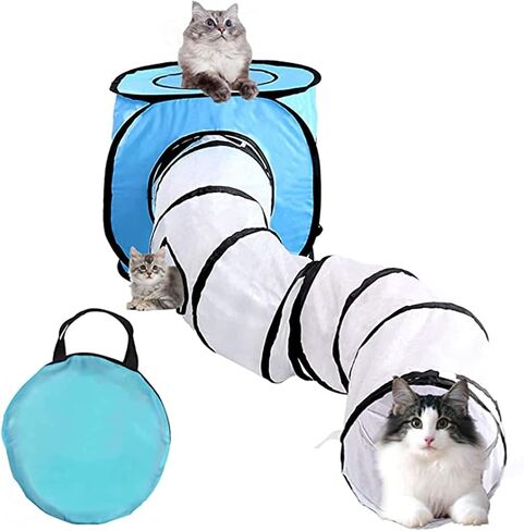 Cat Tunnel and Cubes Bundle Collapsible Tube and Foldable Cubes Collapsible Tunnel for Rabbits, Kittens, Ferrets and Dogs (Blue) in Saudi Arabia