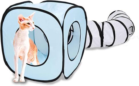 Cat Tunnel and Cubes Bundle Collapsible Tube and Foldable Cubes Collapsible Tunnel for Rabbits, Kittens, Ferrets and Dogs (Blue) in Saudi Arabia