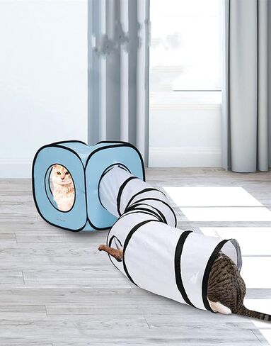 Cat Tunnel and Cubes Bundle Collapsible Tube and Foldable Cubes Collapsible Tunnel for Rabbits, Kittens, Ferrets and Dogs (Blue) in Saudi Arabia