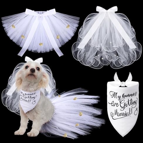 3 Packs Dog Bride Costume, Veil with Clip, Dog Bandana and Dog Skirt, Soft Comfortable Dog Wedding Party Dress Bride Pet Apparel for Pet Medium in Saudi Arabia