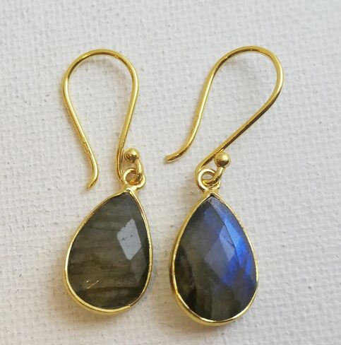 أقراط متدلية من الفضة الإسترليني مطلية بالذهب الأخضر والجمشت - هدايا مجوهرات مصنوعة يدويًا من الأحجار الكريمة للنساء (الكوارتز البراسيوليت) in Kuwait