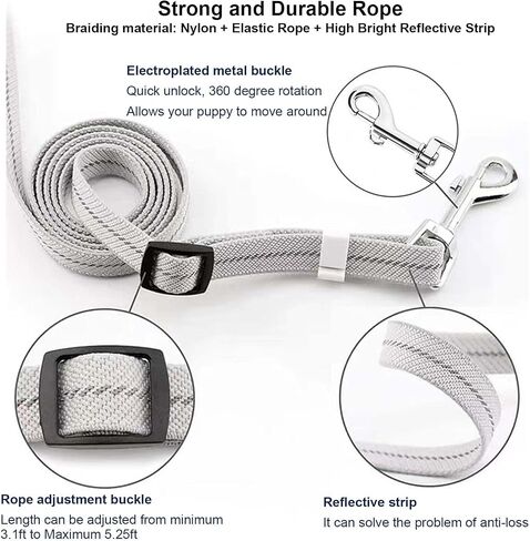 5.25ft Hands Free Dog Leash-Strong & Durable Walking Leash for Small Medium Dogs or Small Animals Under 66 lbs,Upgraded Lock System,Non Slip Grip,Tangle Free,Reflective,Thick Heavy Duty Nylon(White) in Saudi Arabia