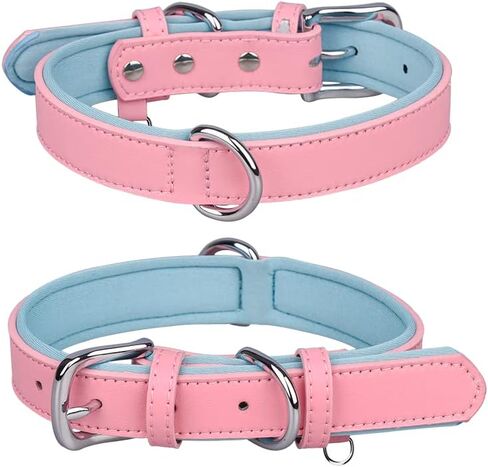 Genuine Leather Dog Collar for Small Medium Large Dog Adjustable Soft Breathable Comfortable Padded Puppy Pet Collar (XL:46-56cm, Blue) in Saudi Arabia
