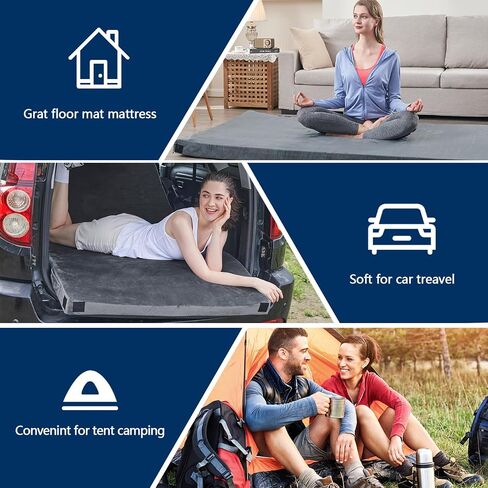 Memory Foam Camping Mattress Pad, CertiPUR-US Sleeping Mat, Portable Roll Up Mattress for Adults, Camping Bed Pads for Sleepover, Car Bed with Travel Bag in Kuwait
