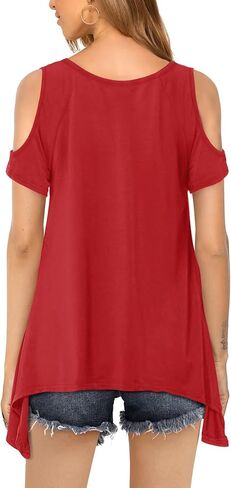 Beluring Womens Cold Shoulder Tops Summer Short Sleeve V Neck Casual Tunic Tee Shirts in Kuwait