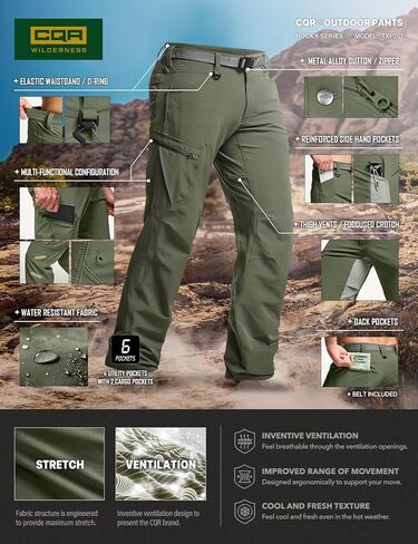 سروال تكتيكي سريع الجفاف للرجال من CQR، سروال خارجي مقاوم للماء، خفيف الوزن قابل للتمدد / سروال مستقيم للعمل للمشي لمسافات طويلة in Kuwait