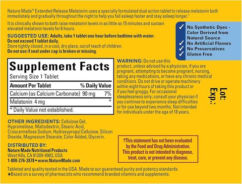 Nature Made Melatonin 4mg Extended Release Tablets, 100% Drug Free Sleep Aid for Adults, 90 Count, 90 Day Supply in Saudi Arabia