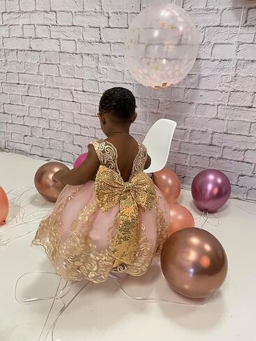 0-6T Big Bowknot Sequins Toddler Baby Girls Embroidered Lace Dresses with Headwear in Saudi Arabia